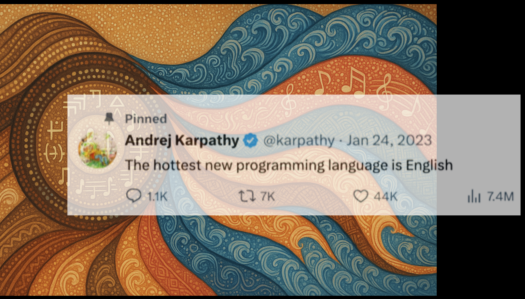 Sound waves visualized as flowing ribbons in the style of Aboriginal Australian dot painting meets Hokusai&rsquo;s wave patterns. Concentric circles emanate from a central point, each ring containing different cultural symbols for communication - cuneiform, hieroglyphs, musical notes, code snippets.