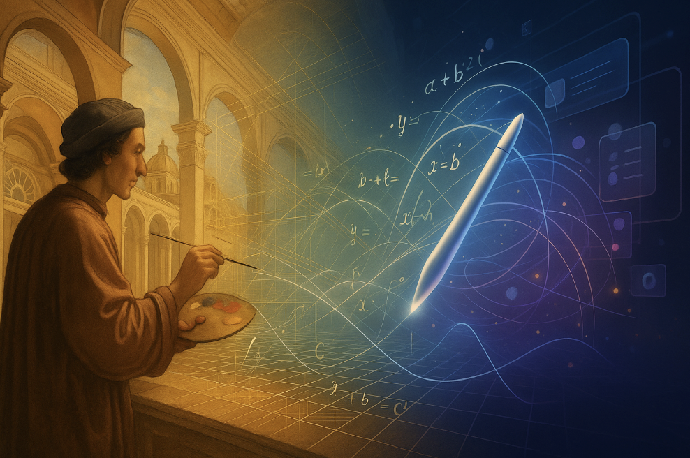 Renaissance artist to ambient computing transition: From Brunelleschi&rsquo;s perspective to ambient intelligence: Math principles that transformed art now guide computing&rsquo;s discovery of its 3rd dimension rendered in cinematic split-screen w/ warm oils transitioning to cool digital luminescence